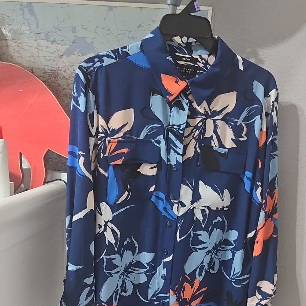 Navy and Coral Floral Shirt